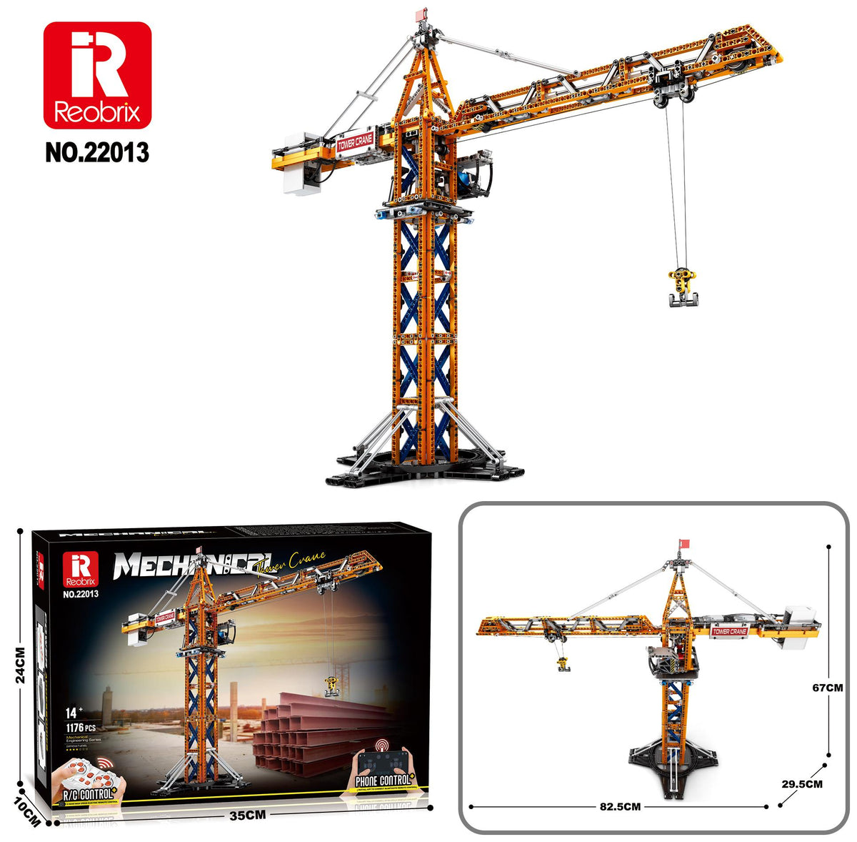 Reobrix Orange Tower Crane Model