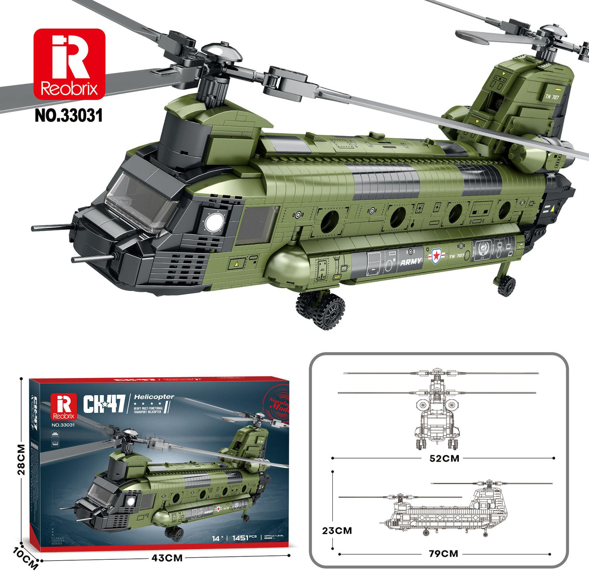 Reobrix CH-47 Tandem-Rotor Transport Helicopter