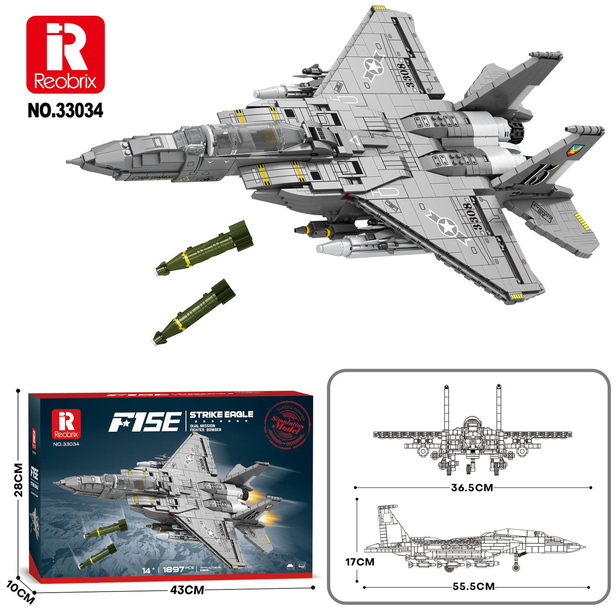 Reobrix F-15E Strike Fighter with Bombs