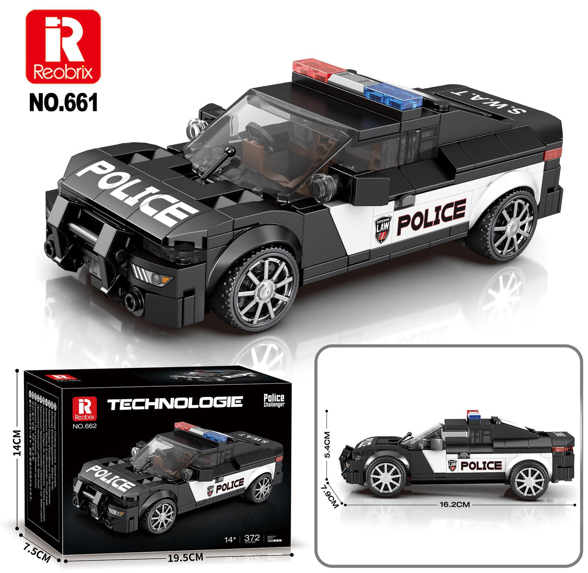 Reobrix Mini Black & White Police Car