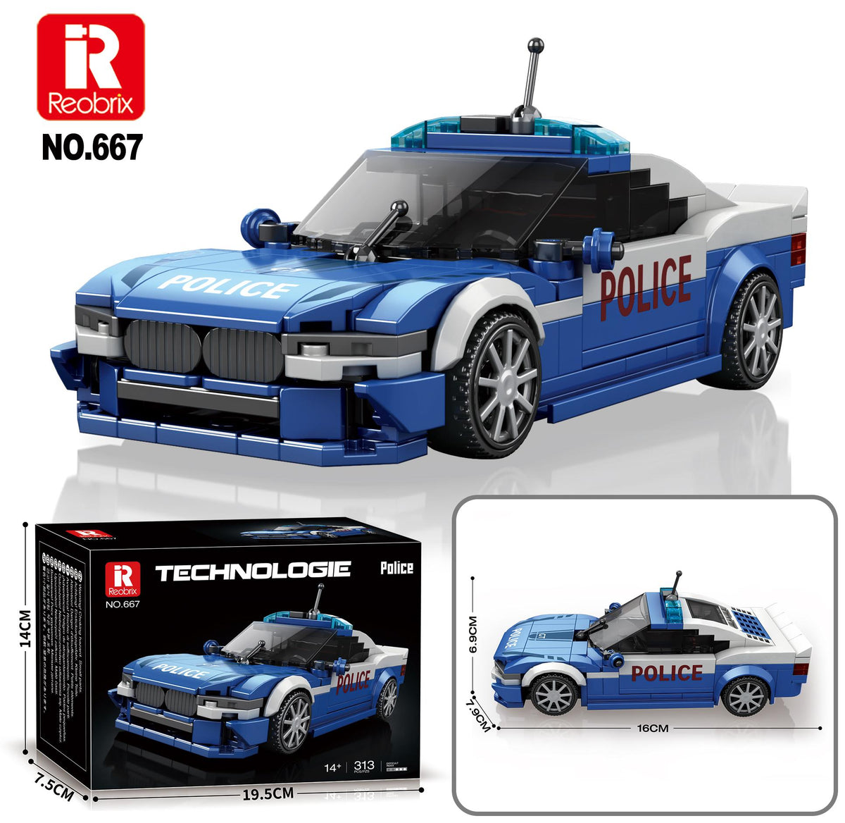 Reobrix Mini Blue Police Sedan