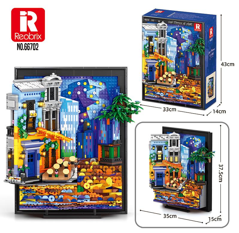 Reobrix Café Terrace at Night Brick Art