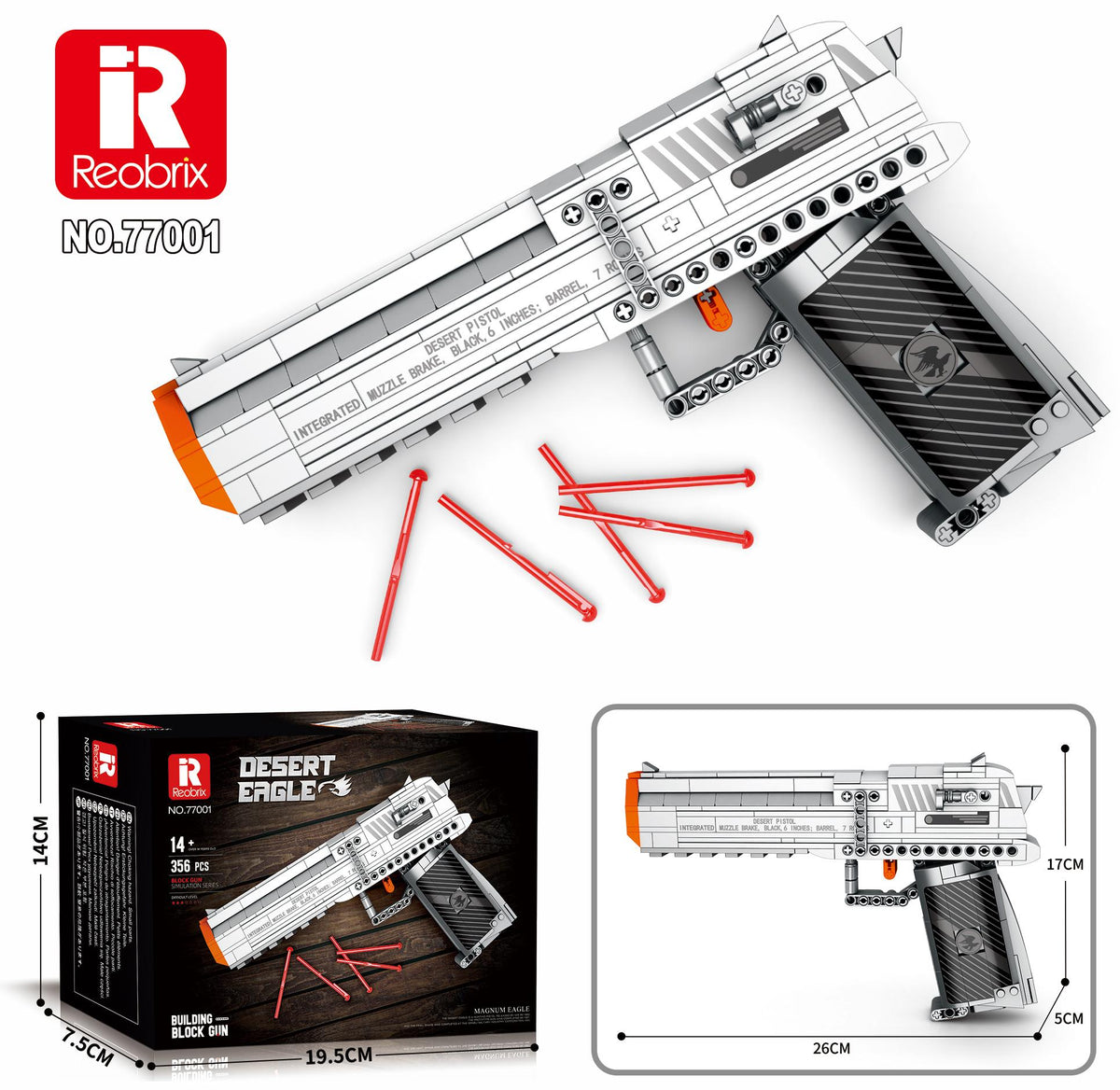 Reobrix Silver Semi-Auto Pistol Block Model