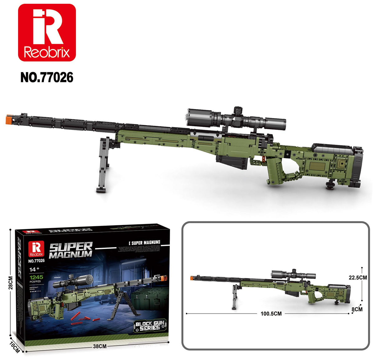 Reobrix Green Sniper Rifle with Bipod Model