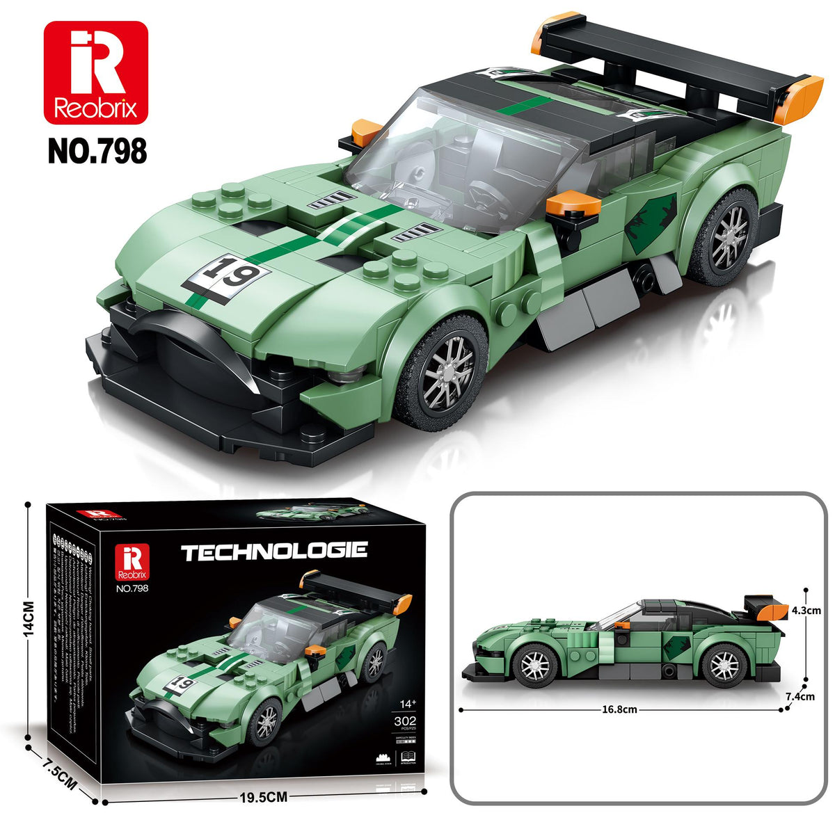 Reobrix Mini Green GT Racer #19